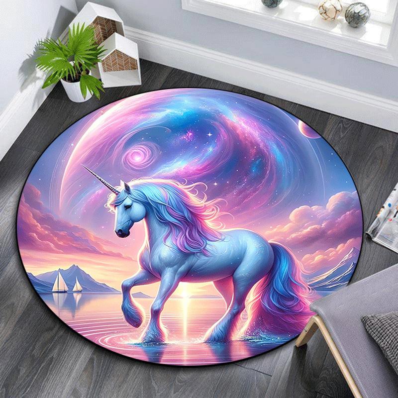 

1pc Soft, Absorbent & Non Slip Elegant unicorn in the water Round Rug Soft Circle Rug for Living Room & Bedroom Decor, Chair Mats, and Unfor 80cm by 80cm