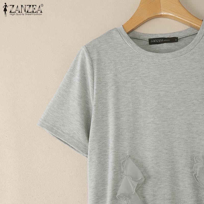 ZANZEA Vestido Casual de Verano para Mujer con Cuello Redondo y Manga Corta Empalmado