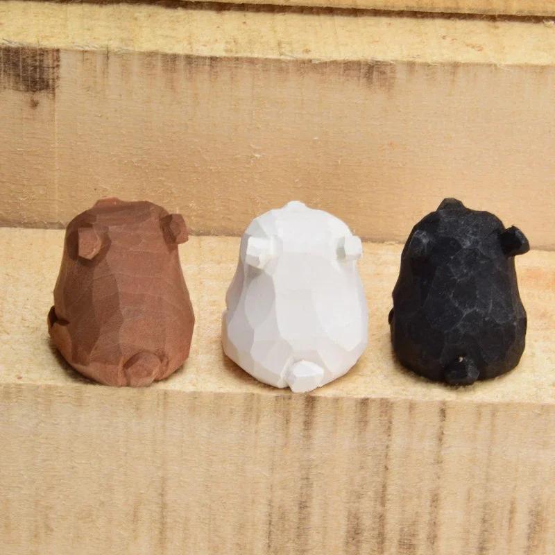 Rzeźbiony niedźwiedź z litego drewna, drewniane, słodkie figurki niedźwiedzi miniaturowych, dekoracja do salonu, figurki dekoracyjne