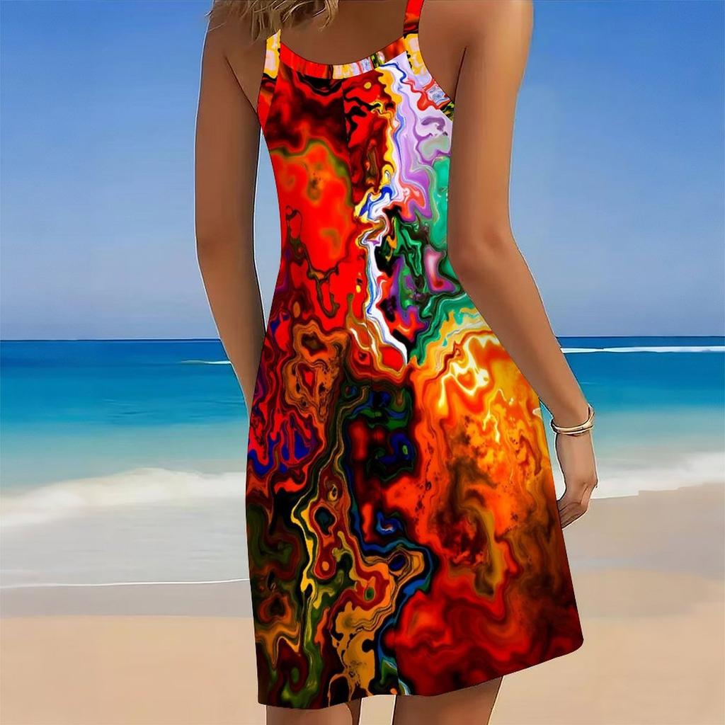 Robe de Plage pour Femme Mini Robe Imprimé Décontractée Moderne Robe Sans Manches Coupe Ample Extérieur Quotidien Été