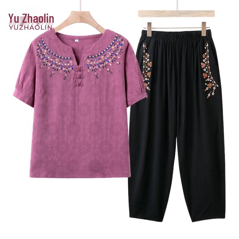 Yuzhaolin Women s Summer Floral Print Short Sleeve Two-Piece Set 4XL