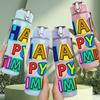1PC Happy Py Times Letter Art 750ml Color Plastic Sports Water Bottle Leakproof Flip Straw Lid Suitable for Sports Office Home Use