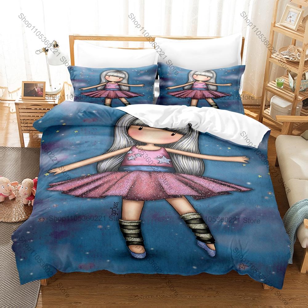 Anime G-Gorjuss Gotica Ragazza Carina Arte Illustrata Vintage Biancheria da Letto per Bambini 3 Pezzi Copripiumino + 2 Federe Decorazione per la Casa