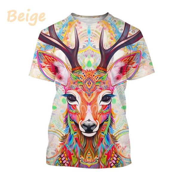 Animal Painting Art 3D Printing T-shirt Men's Fashion Animal Pattern Round Neck Short-sleeved Casual Tees Tops