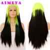 AIMEYA Long Straight Ombre Pink Wig Fashion Silky Synthetic Lace Front Wig Halloween Cosplay Makeup Heat Resistant Fiber Hair