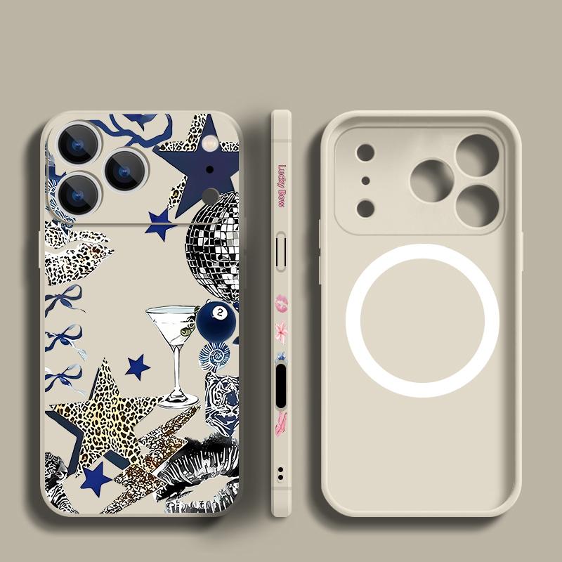 Leopard Star Disco Ball Pattern Case For iPhone 17 Pro Max Magnetic For Magsafe Silicone Cover For iPhone 16 Pro Max Funda iPhone 15 14 13 12 11 16E