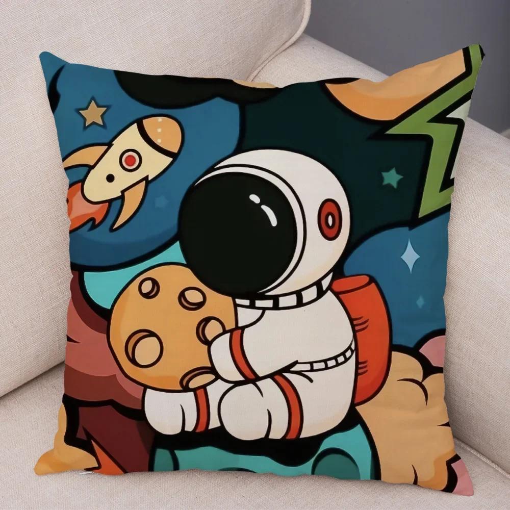Cartoon Astronauts Cushion Cover Soft  Decor Cosmic Sky Pillowcase for Sofa Home Car  Print Pillow Case Children Room