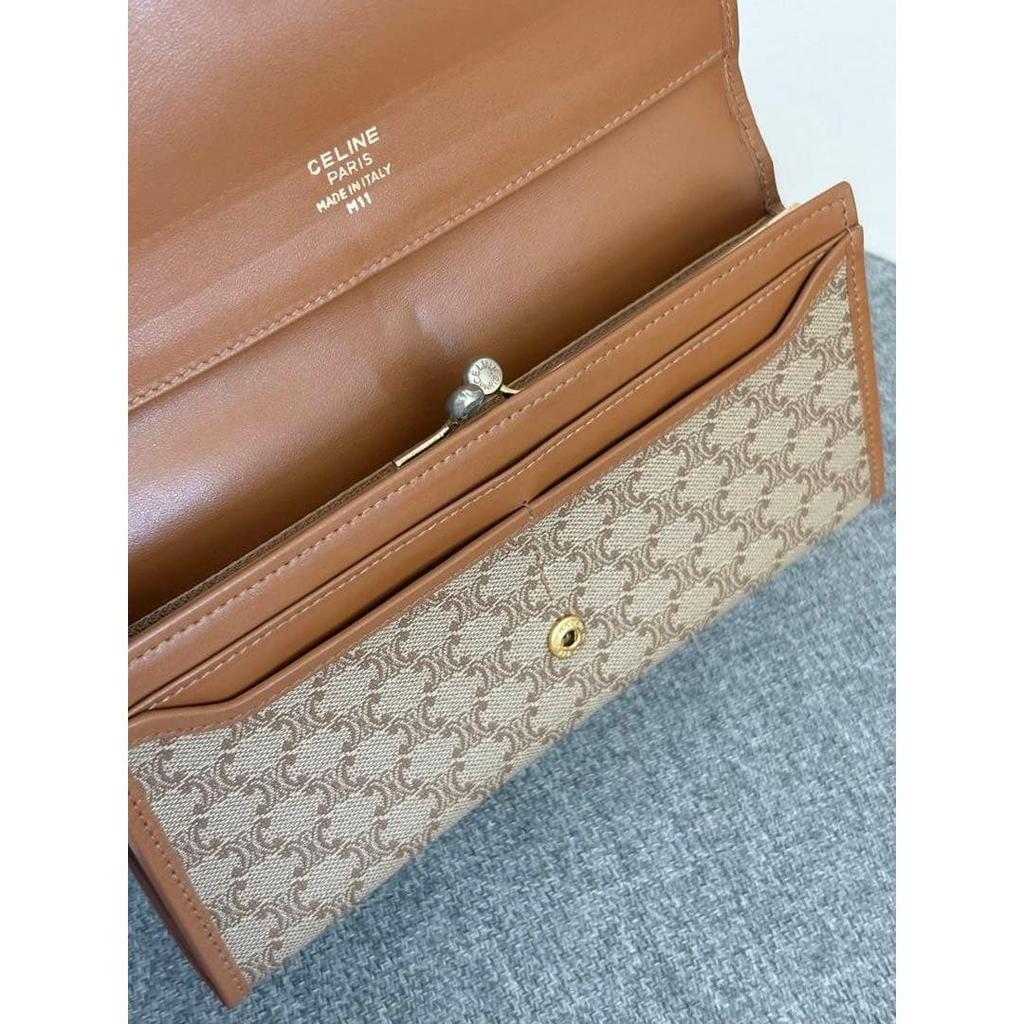 Used Celine Macadam Pattern Long Wallet Bifold Wallet Beige cw520