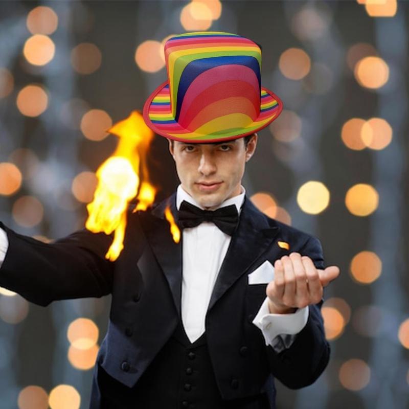 Rainbow Color Tall Hat for Music Festival Adult Unisex All Matching Headwear Stage Show Hat for Theme Event Gathering