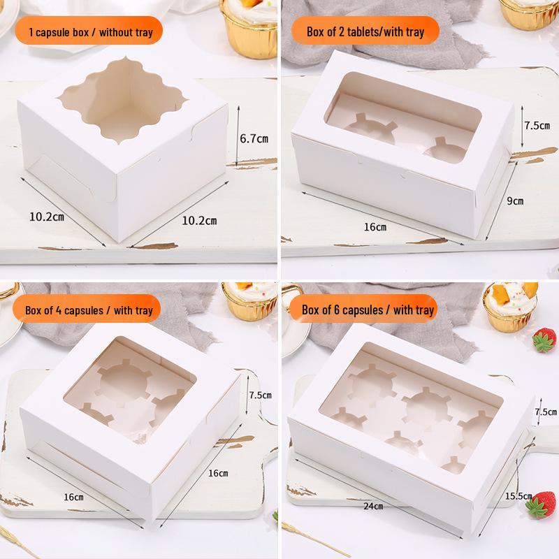 6-Pack Dessert Pastry Box, Thickened White Cardboard with 12 Cavities for Cupcakes or Tarts