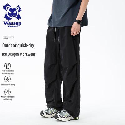 Wassup Sohot Męskie Retro Amerykańskie Spodnie Cargo Parachute Casual