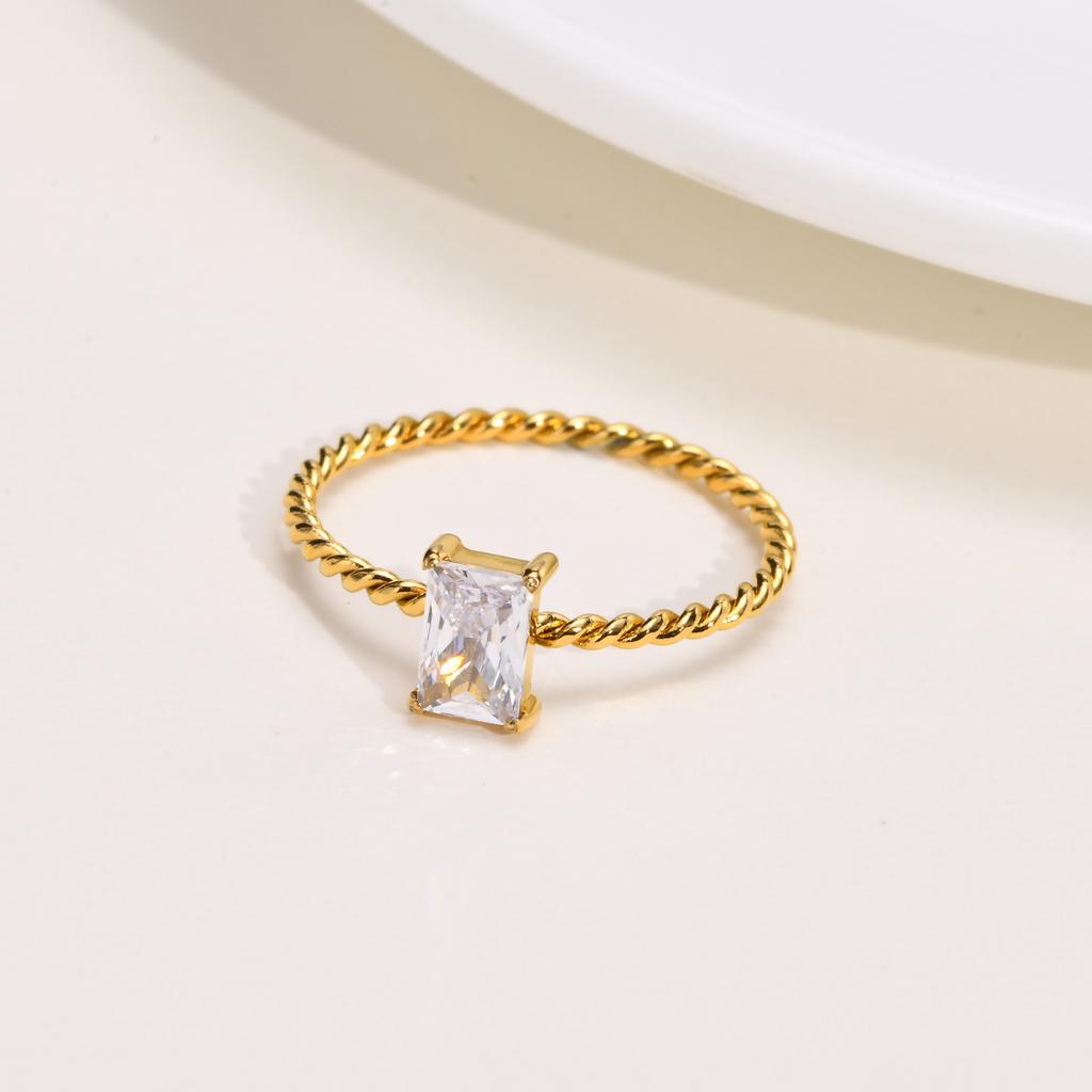 Bague Carrée Chic Blanche Zirconium Cubique AAA pour Femmes, Anneaux de Mariage en Acier Inoxydable, Bague de Doigt, Cadeau de Fête pour Elle Bijoux