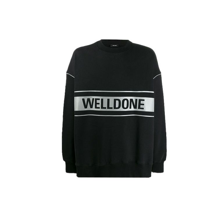 WE11DONE Reflective Logo Pullover Black Unisex Tops WD-SS5-19-048-BK