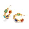 18K Gold-Plated Stainless Steel C-Shaped Earrings with Natural Stone - Fashionable and Versatile.