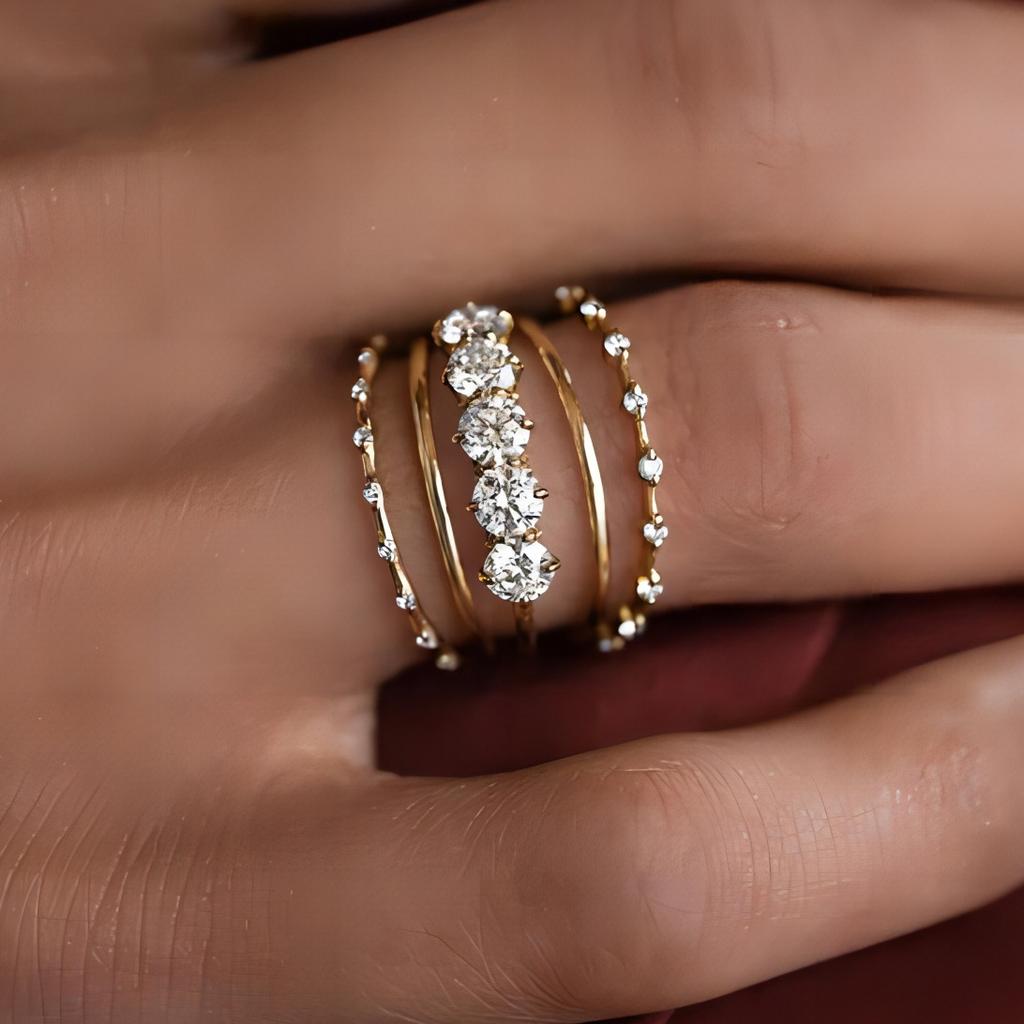 Fashion Big Zircon Statement Rings Set Minimalist High Quality Gold Plated High Quality Crystal Charm Finger Ring Copper Jewelry