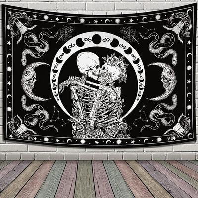 Kissing Skull Tapestry Black White