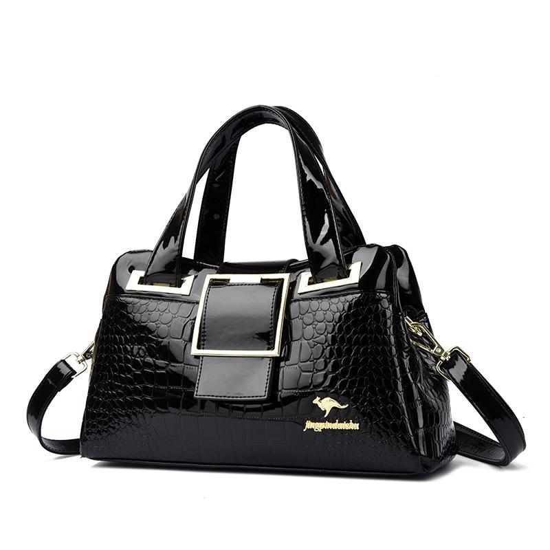 Glossy Crocodile Texture Handbag with Square Buckle Design for Women Daily Office Use Chic Elegant Style