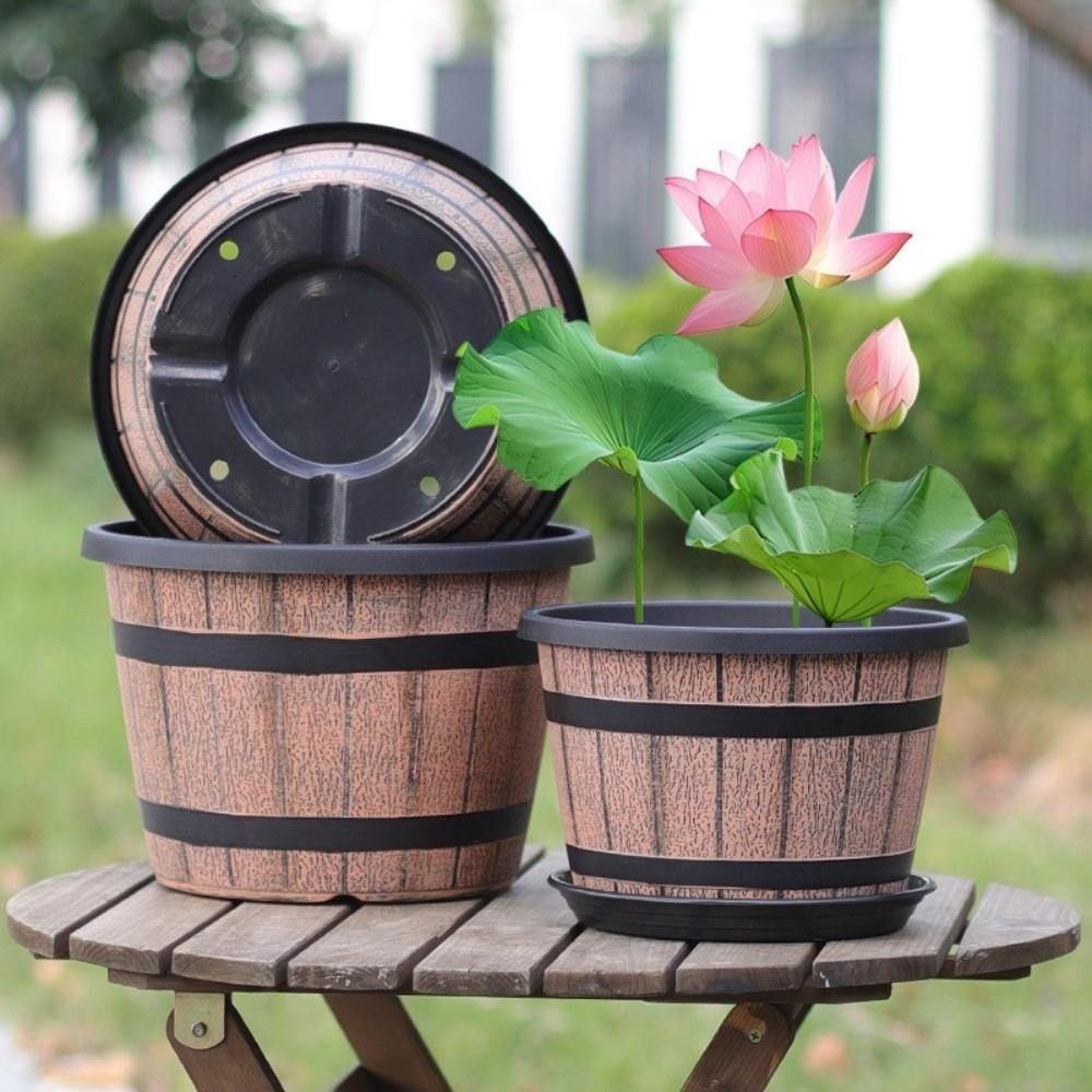 Thickened Plastic Barrel Flowerpot Round Flower Bucket Succulent Planters Yard Decoration
