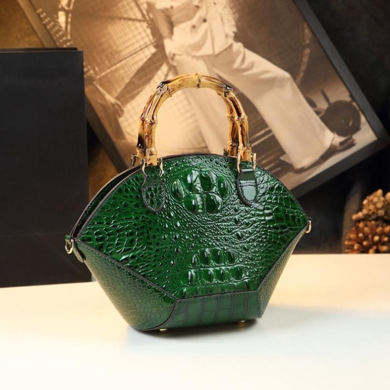Hard Leather Women's Bag, 2026 New Fashiable Bamboo-patterned Handbag, Shell-style Messenger Bag with Crocodile Pattern