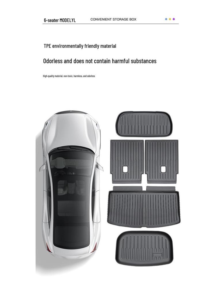 Tesla Model Y 6-Seater Front & Rear TPE Trunk and Seat Back Mats.