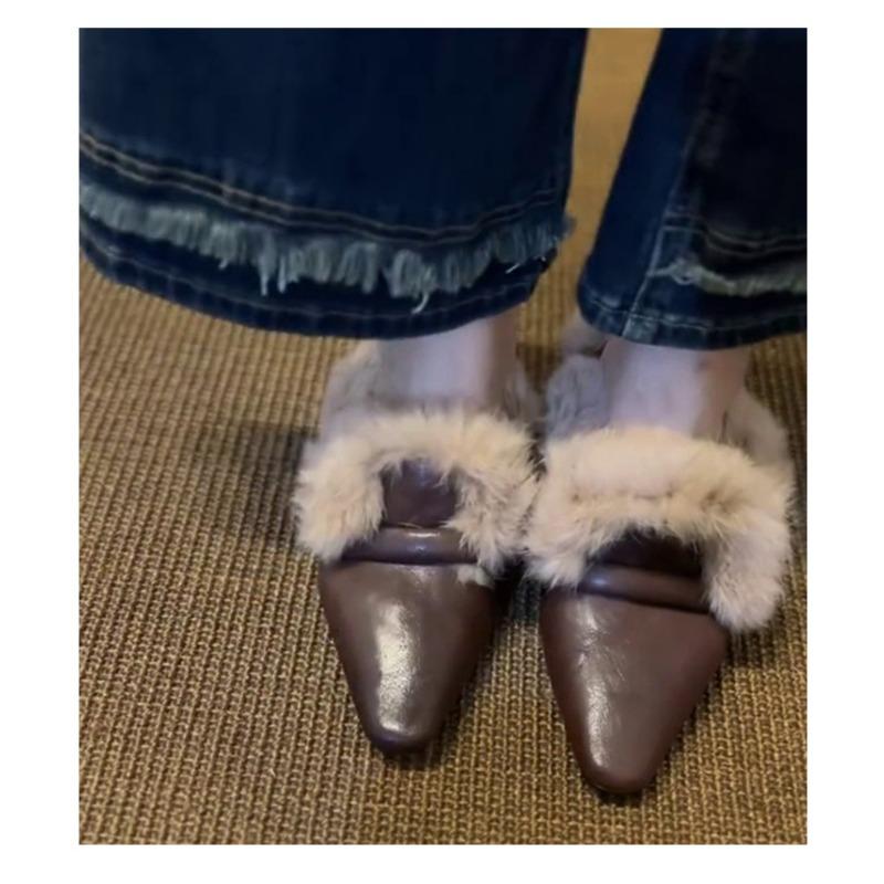 

Версия из коровьей кожи~ ретро темперамент, толстый каблук на одной педали, пушистые туфли, ношение туфель с квадратным носком и бархатной сумкой на носке и полушлепанцев 40