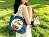 Women's Christmas Tote Set: Snowman & Santa Claus Embroidered Large Shoulder Bag with Makeup Pouch