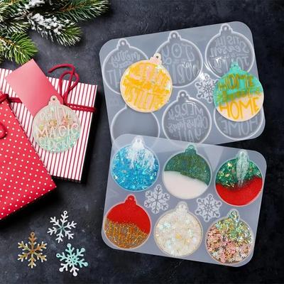 ChristmasResin Silicone Mold Round Ornament with Letters Snowflakes for Epoxy Resin DIY TreePendant Home DecorCrafts Gift Making
