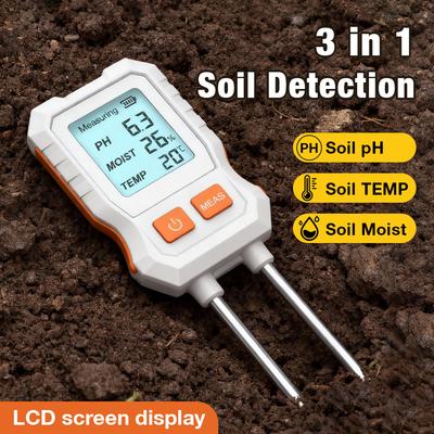 PH/Feuchtigkeit/Temperatur 3 in 1 Digitales LCD Bodenmessgerät mit Hintergrundbeleuchtung Bodenfeuchtemesser für Pflanzen Garten Rasen Farm