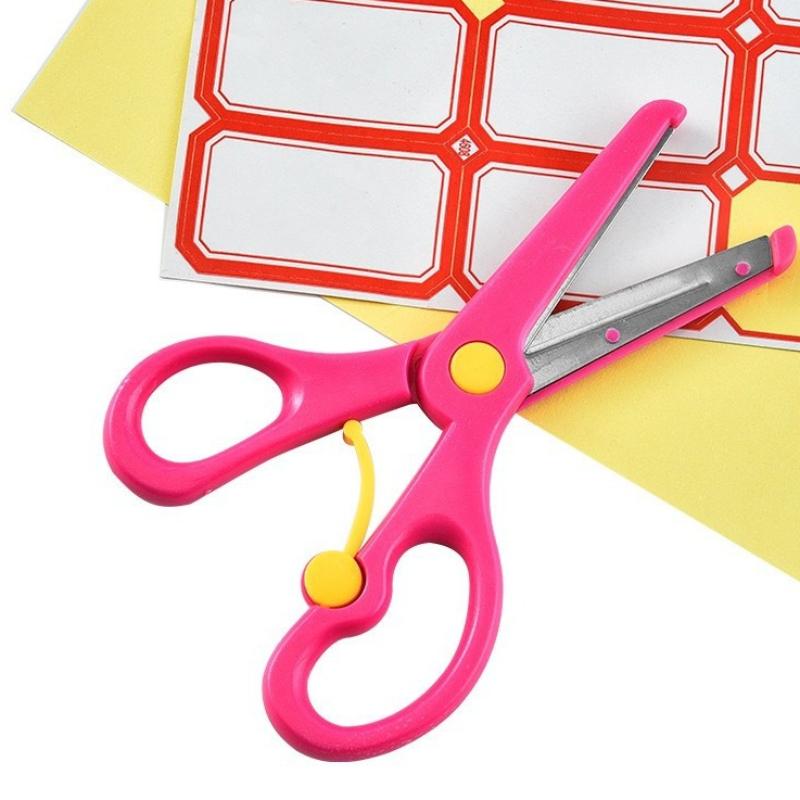1Pc Color Cartoon Kids Safety Encase Edge Stationery Scissor Student Handmade DIY Plastic Spring Scissors Office Paper Cutter
