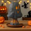 Halloween Mushroom Light Spooky Ghost Mushroom Night Light Resin Table Lamp with Warm Light for Home Mantel Shelf Tabletop Indoor Decor