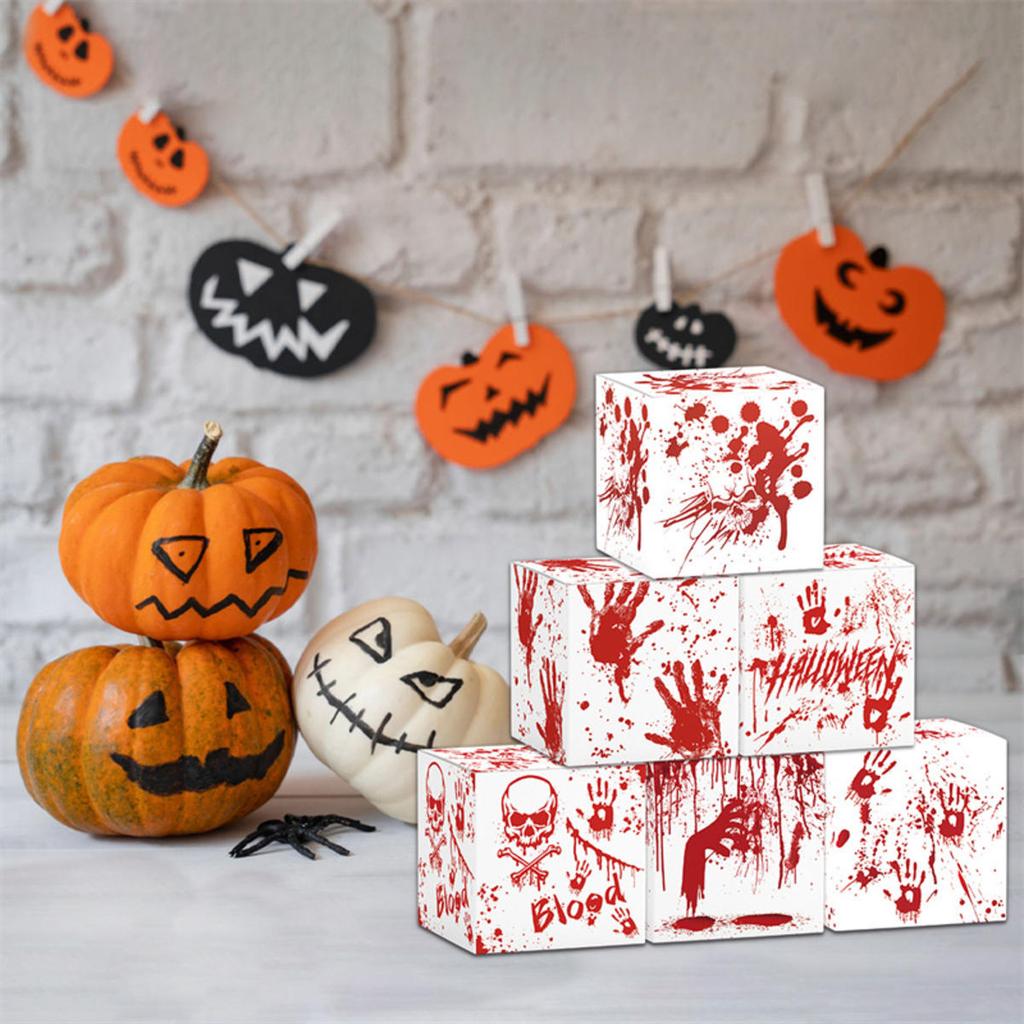 6pcs Festive Candy Snack Carton Environmentally Party Supplies Halloween Candy Boxes with Blood Hand Design for Kids Trick or Treat Party Favor