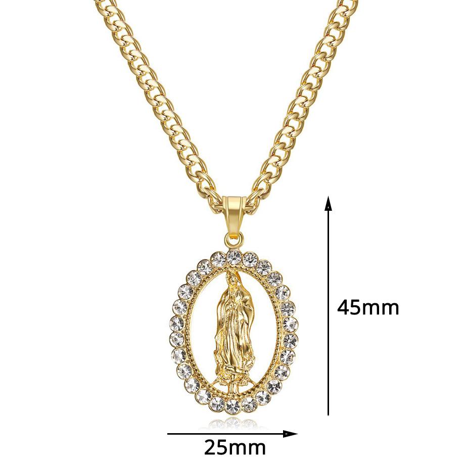Hip Hop Iced Out Große Jungfrau Maria Halsketten Anhänger Goldfarbe Edelstahlkette Für Frauen Christlicher Schmuck Madonna XL1145