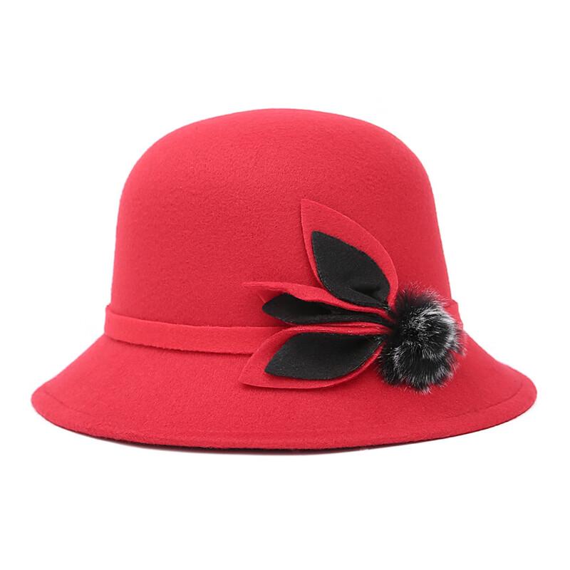 ZHENYUEQI Women's Retro Leaf Pompom Felt Cloche Hat