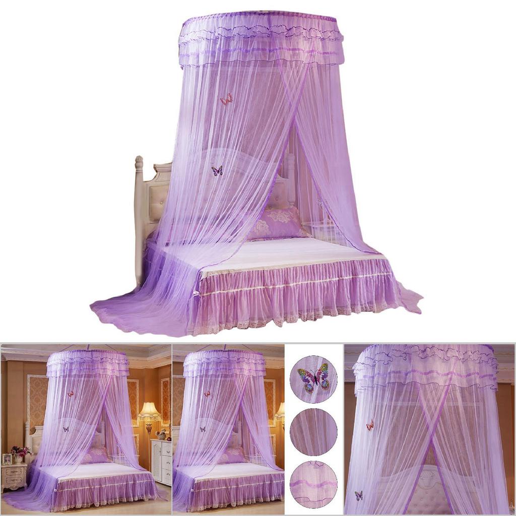 Breathable Round Canopy Lace Princess Style Mosquito Net Bed Curtain Netting (Purple)