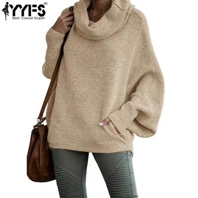 Γυναικεία μόδα casual Φθινόπωρο Χειμώνας μονόχρωμο πουλόβερ με μακρυμάνικο ψηλό λαιμό