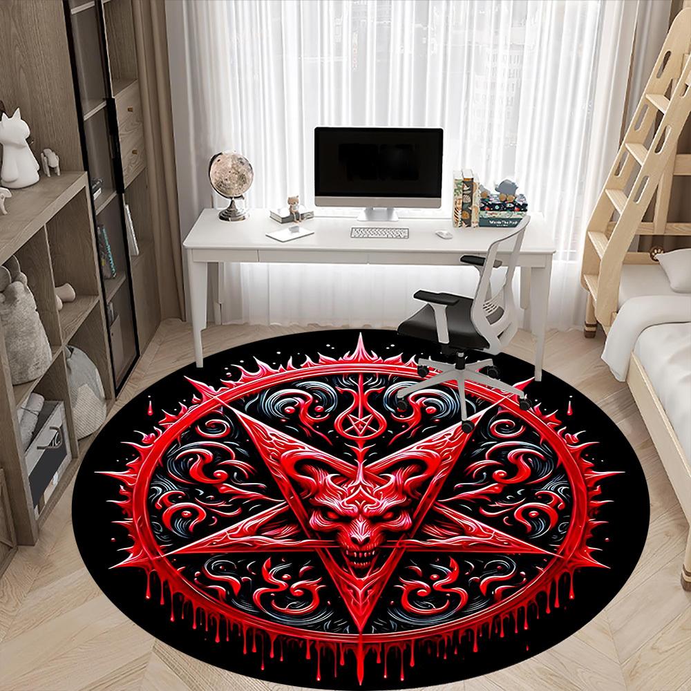 1pc Baphomet Symbol Carpet for Office Non-Slip, Round Carpet, Soft & Comfortable, Carpet for Office, Lightweight Round Floor Mat Yy251226067