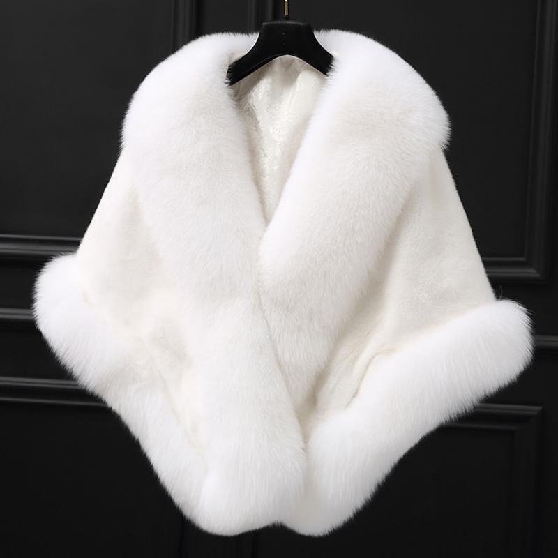 

Атласная накидка из искусственного меха для женщин, воротник из лисьего меха, пальто, накидка, пончо, платье, шаль, сохраняющая тепло, шарф