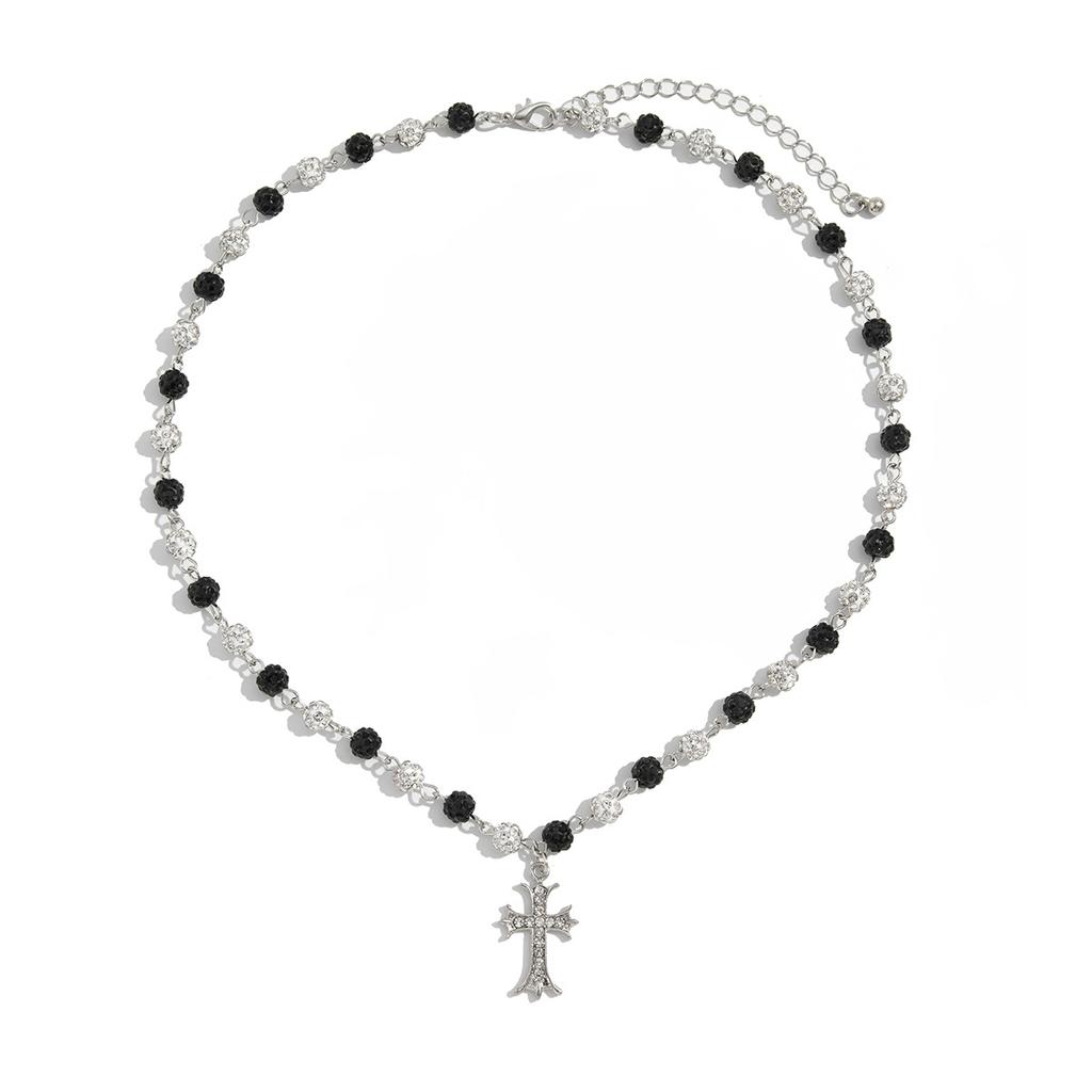 High-end Diamond-encrusted Cross Necklace Men's Hip-hop Niche Men's Diamond Ball Splicing Collarbone Chain Jewelry