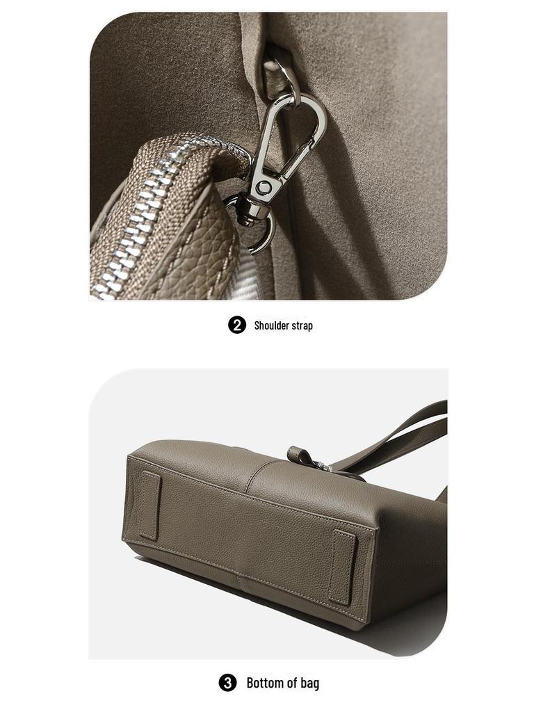 2024 Genuine Leather Women's Large Capacity Tote & Shoulder Handbag for Work - Cowhide, Autumn Collection