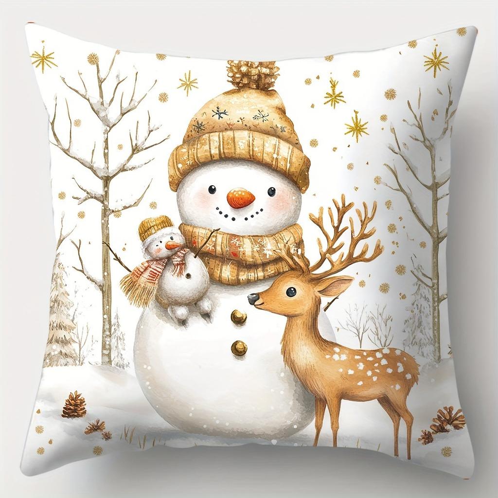 Christmas Decorative Pillows With Deer Snowman Santa Polyester Pillowcase, Sofa Decorative Cushion Cov Headboard Pillow