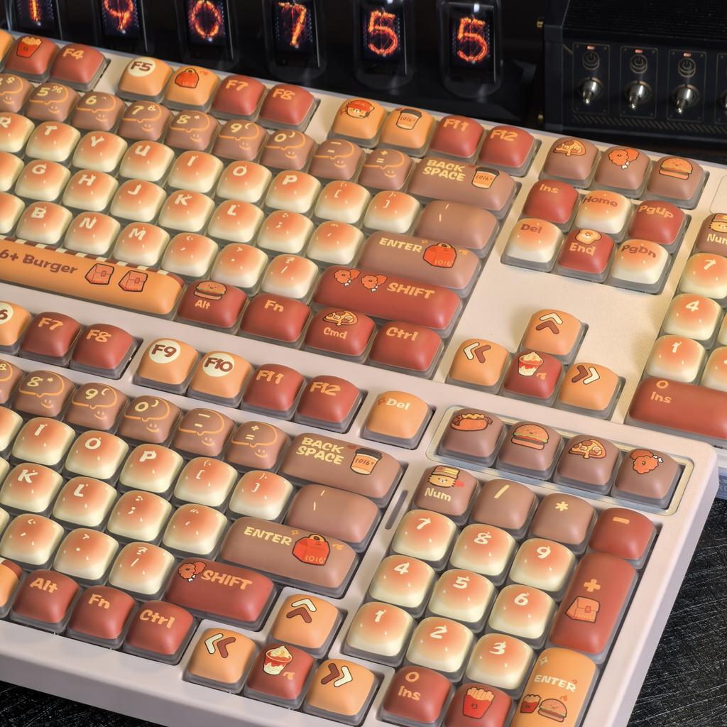 Cute MOG Bread Keycap 125 Keys PBT+PC Hamburger Fries Ice Cream Fast Food Theme Keycaps Orange Red Round Mantou Keyboard Caps