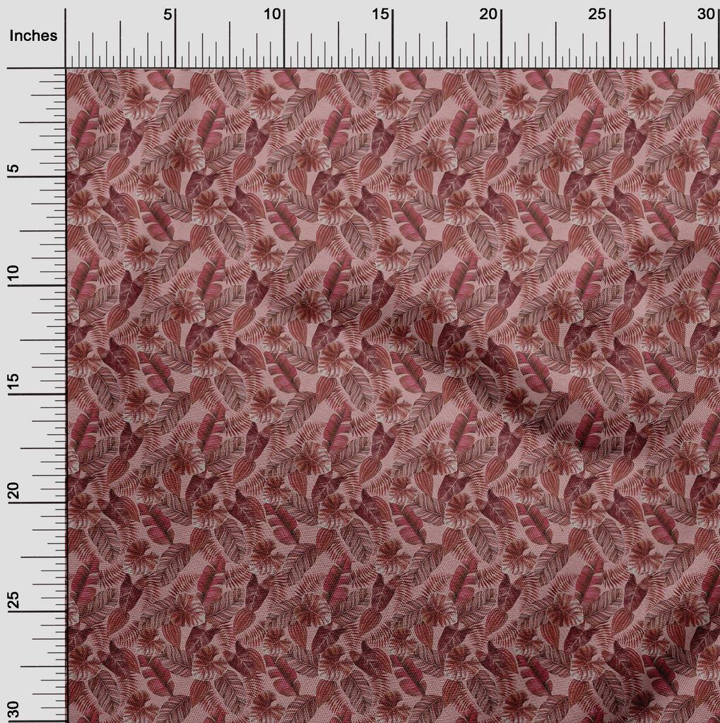 oneOone Cotton Cambric Dark Rose Brown Fabric Tropical Leaf Fabric For Sewing Printed Craft Fabric By The Yard 42 Inch