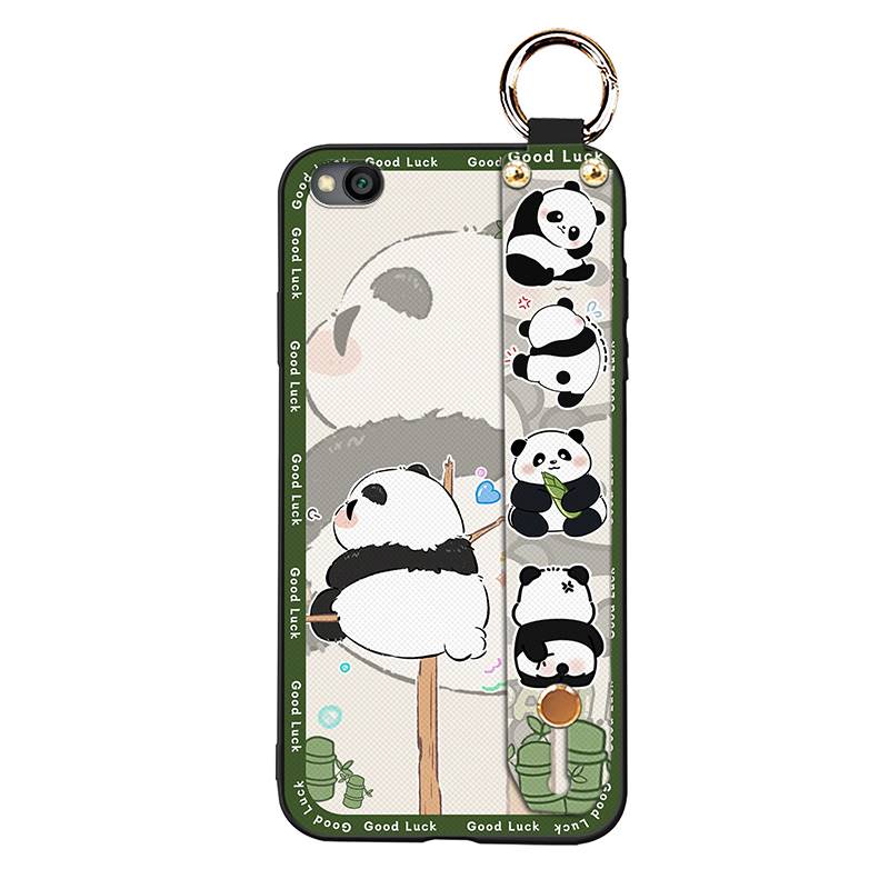 Durable Panda Phone Case For Xiaomi Redmi GO Anti-dust Cute Anti-knock Protective Lanyard Wristband Cartoon Phone Holder