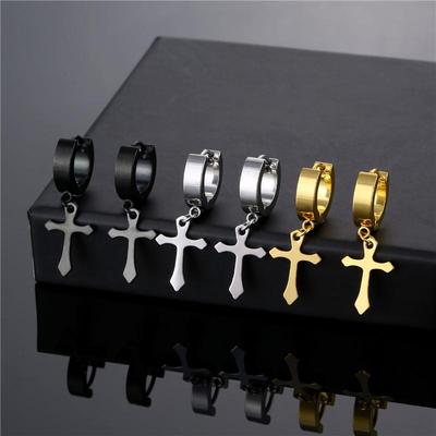 1Pair Simple Beauty Charms Stainless Titanium Cross Hoop Earrings For Men Women Retro Punk Party Piercing Ear Jewelry Statement Gift