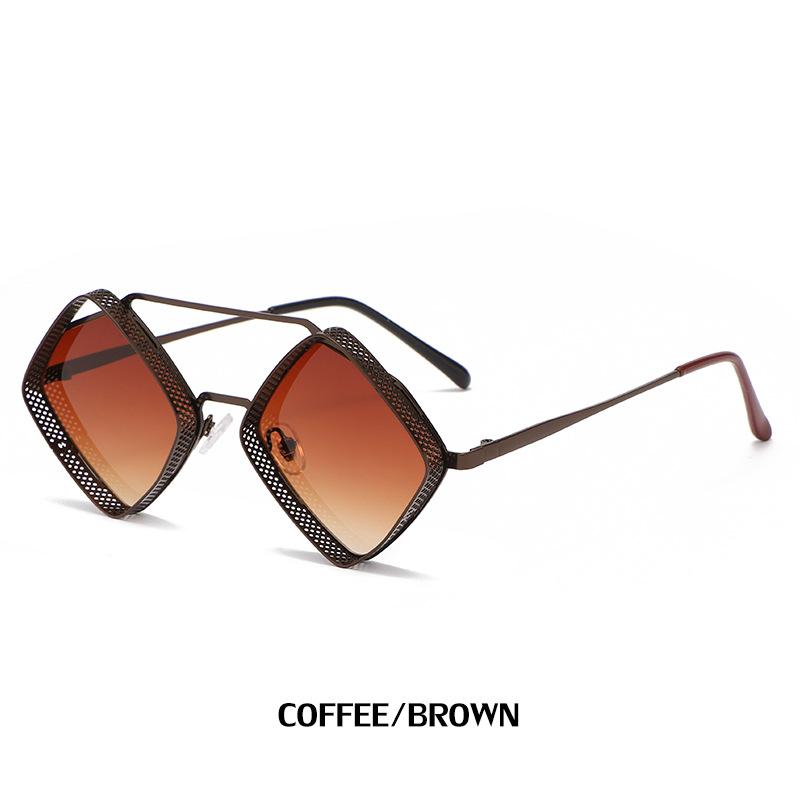 Women Retro Sun Glasses Steampunk Men Metal Hollow Eywear Male Square Sun Glasses Uv400 Brown Orange Rhombus Summer New