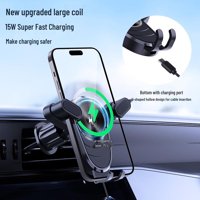 Samochodowy uchwyt na telefon grawitacyjny transgraniczny: Uniwersalny uchwyt 15W do nawigacji na kratkę wentylacyjną.