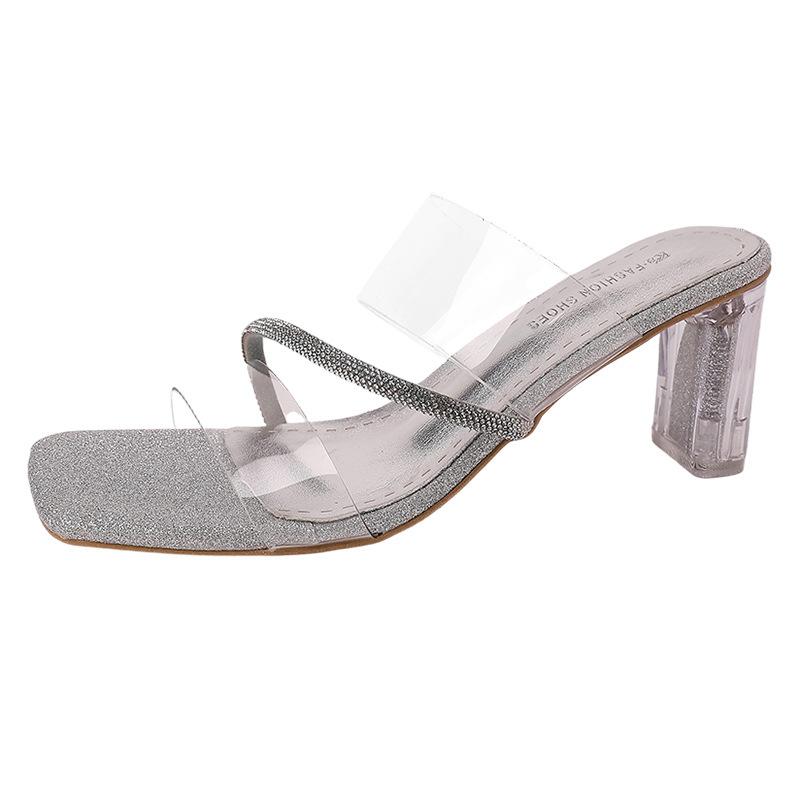 French Niche Design Sense Transparent Word with Sandals Women's 2025 Summer New Temperament Versatile Crystal Cool Slippers