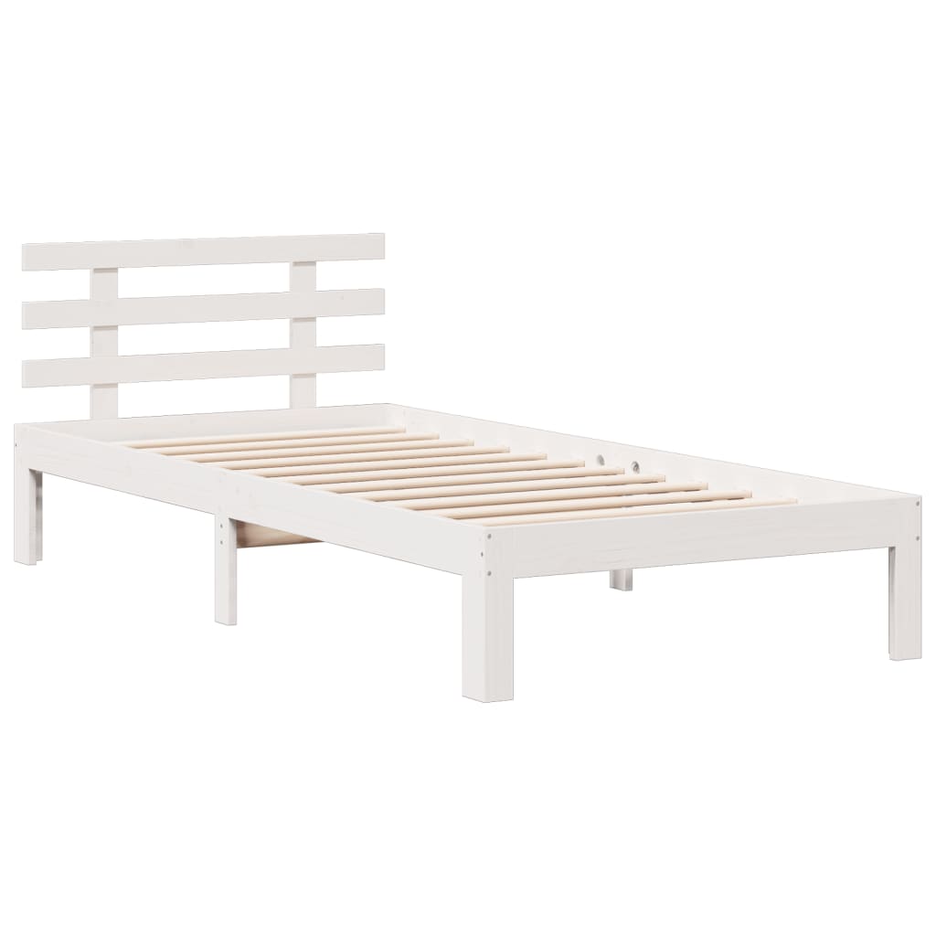 Solid Wood Bed with Shelf Without Mattress White 90x190 cm Pine