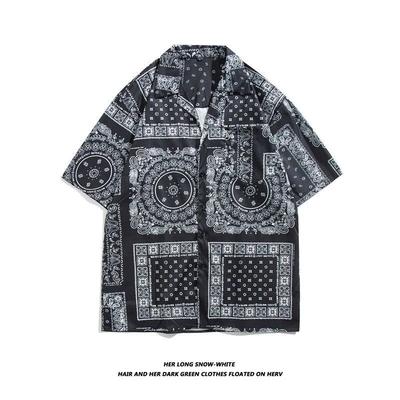Rechte Streetwear Mode Casual Overhemden Omgeslagen Kraag Man Korte Mouw Knopen Bedrukking Lente Zomer Dunne Herenkleding