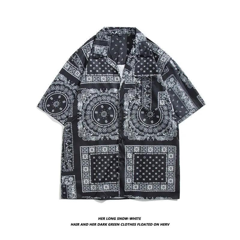 Straight Streetwear Fashion Casual Shirts Turn-down Collar Man Short Sleeve Button Printing Spring Summer Thin Men's Clothing